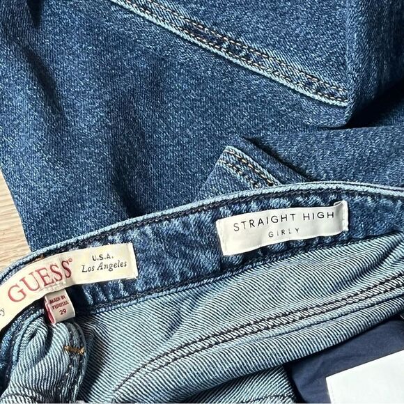 Guess Girly High Rise Waist Straight Ankle Denim Jean Leather Patch 29 x 27.5” - Picture 10 of 14